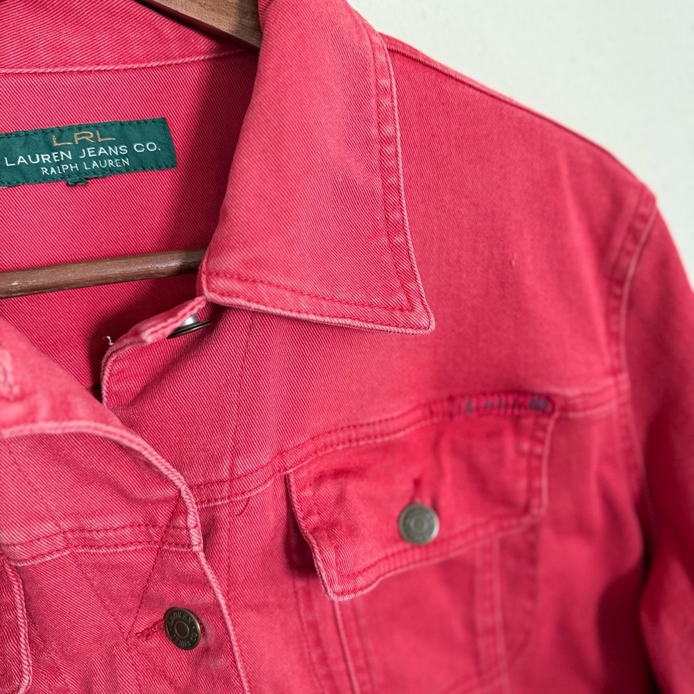 Ralph Lauren Red Denim Jacket Large Trucker Button Front Cotton Jean Jacket XL - Picture 4 of 11